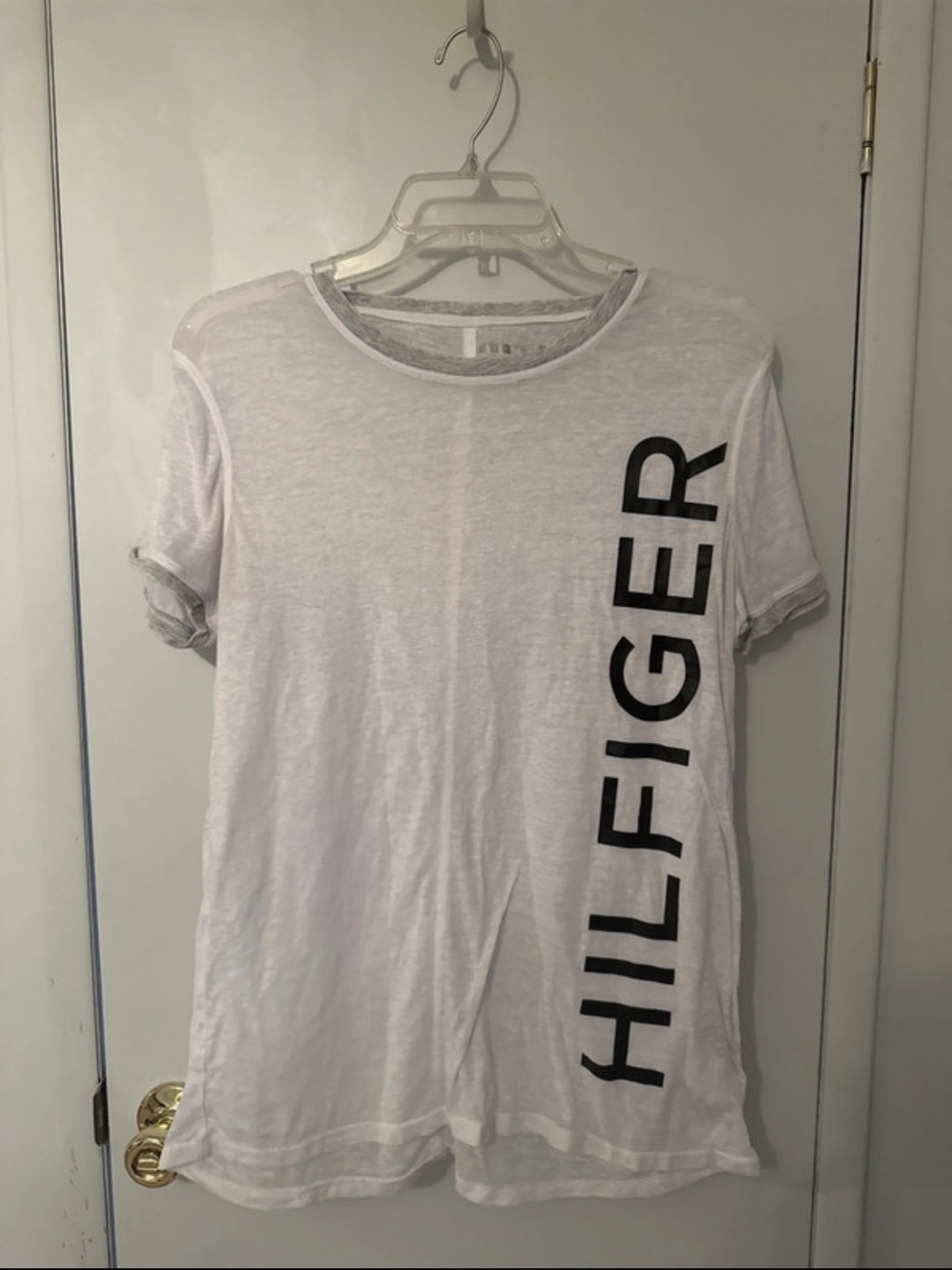 Tommy Hilfiger Light Gray and White Slim Tee